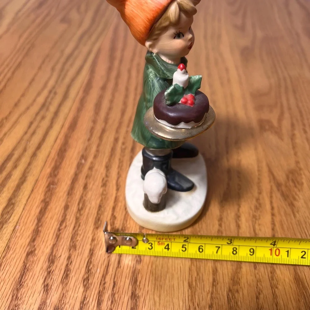 VTG Christmas Caroler Child Figurine Holding Christmas Pudding Cake Mid Century